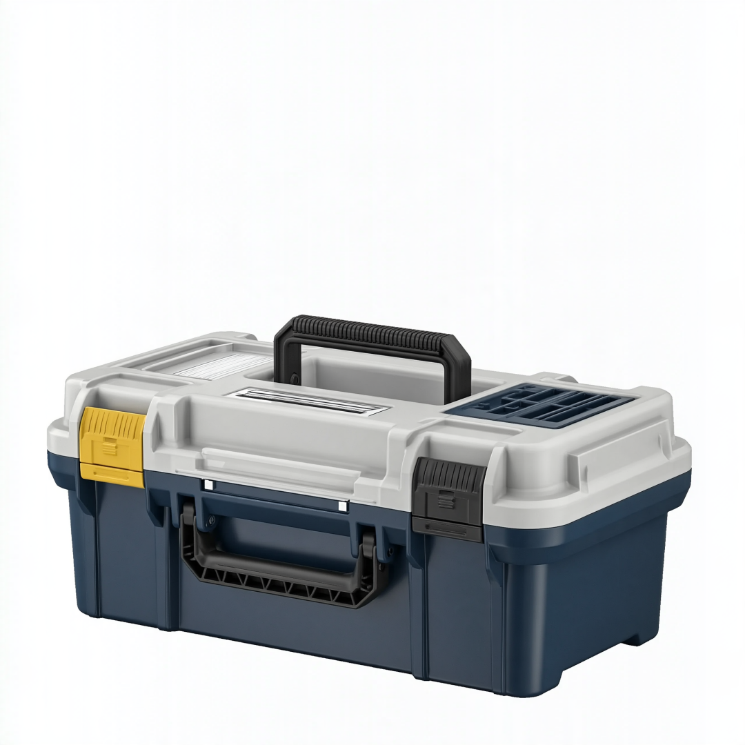 Boîte à outils 50 cm en plastique bleu gris avec organisateurs et poignées de transport