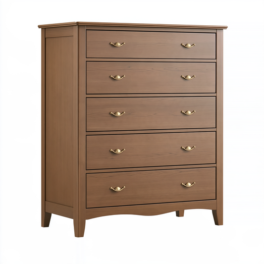Commode 90 x 45 x 120 cm en bois marron à 5 tiroirs style classique