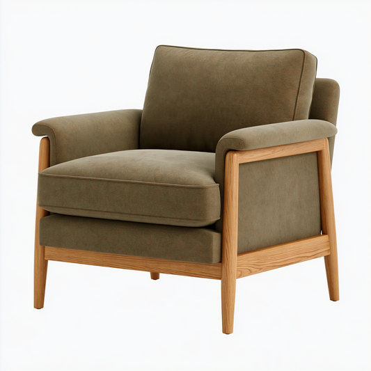 Fauteuil 85 x 90 x 85 cm en tissu kaki et bois - style scandinave