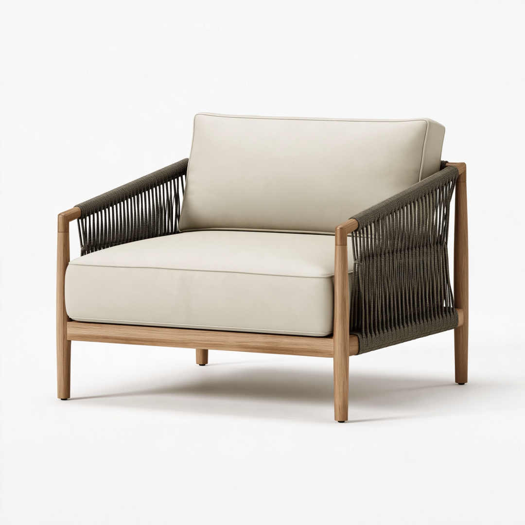 Fauteuil 82 x 76 x 78 cm en bois beige et marron tressé style contemporain