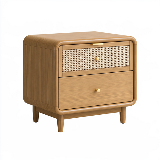 Table de chevet 50 cm 40 cm 55 cm en bois brun avec cannage deux tiroirs style rétro